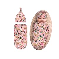 Horses Floral Baby Stuff Swaddle Blanket Set With Beanie Hat For Boys And Girls, Soft Newborn Swaddle Sack Receiving Blanket Outfit Infant Shower Gift