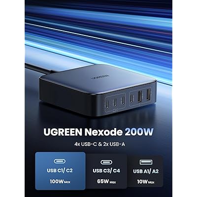 UGREEN 200W USB C Charger, Nexode 6 Ports GaN Desktop Charging Station  Compatible with MacBook Pro/Air M1 M2, iPad Pro/Air, iPhone 14 Pro Max/13,  Galaxy S23 Ultra, Steam Deck, Dell XPS 
