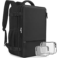 Black Travel Backpack, Carry On Backpack for Men Women USB Charging Port, Backpack for Airline Travel, 17.3 Inch Laptop Backpack, Waterproof Camping Gym Casual Weekender Bag
