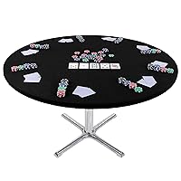 Felt Poker Table Cover Round Fitted - 36-48in Stretch Fit Black Felt Card Table Cover - Table Cloth Protector for Mah Jong, Poker, Dominoes and Casino Game Night