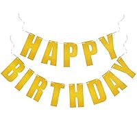 Happy Birthday Banner, Pre-Strung Gold Happy Birthday Banner for Birthday Party Decorations, No DIY, Happy Birthday Sign for Kids, Adults, Perfect Birthday Party Supplies