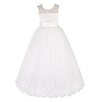 Dressy Daisy Girls Ivory White Flower Girl Dress with Lace Embroidery for Wedding Party and Special Occasion, Ankle Length