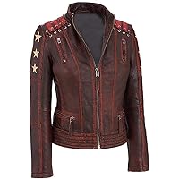 Cafe Racer Women Ox Blood Vintage Style Red Waxed Leather Jacket | Cafe Racer Jacket Women (XS)
