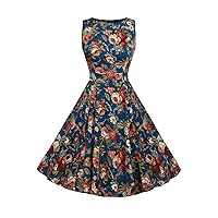 Flygo Women's Vintage Dresses Floral Sleeveless A Line Swing Party Cocktail Dress