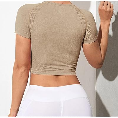 Buy Vanoluya Women's Workout Crop Top Seamless Athletic Yoga Short Sleeve  Fitness Compression Shirt Tight Tee Gym Crop Tops., #1grey, Small at