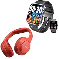 TOZO S4 AcuFit One Smartwatch 1.78-inch Bluetooth Talk Dial Fitness Tracker Black + HT2 Hybrid Active Noise Cancellation Wireless Over-Ear Bluetooth Headphones Red