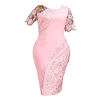 YiZYiF Women Lace Wedding Guest Dresses Short Sleeve Embroidered Cocktail Dress Evening Party Ball Gown