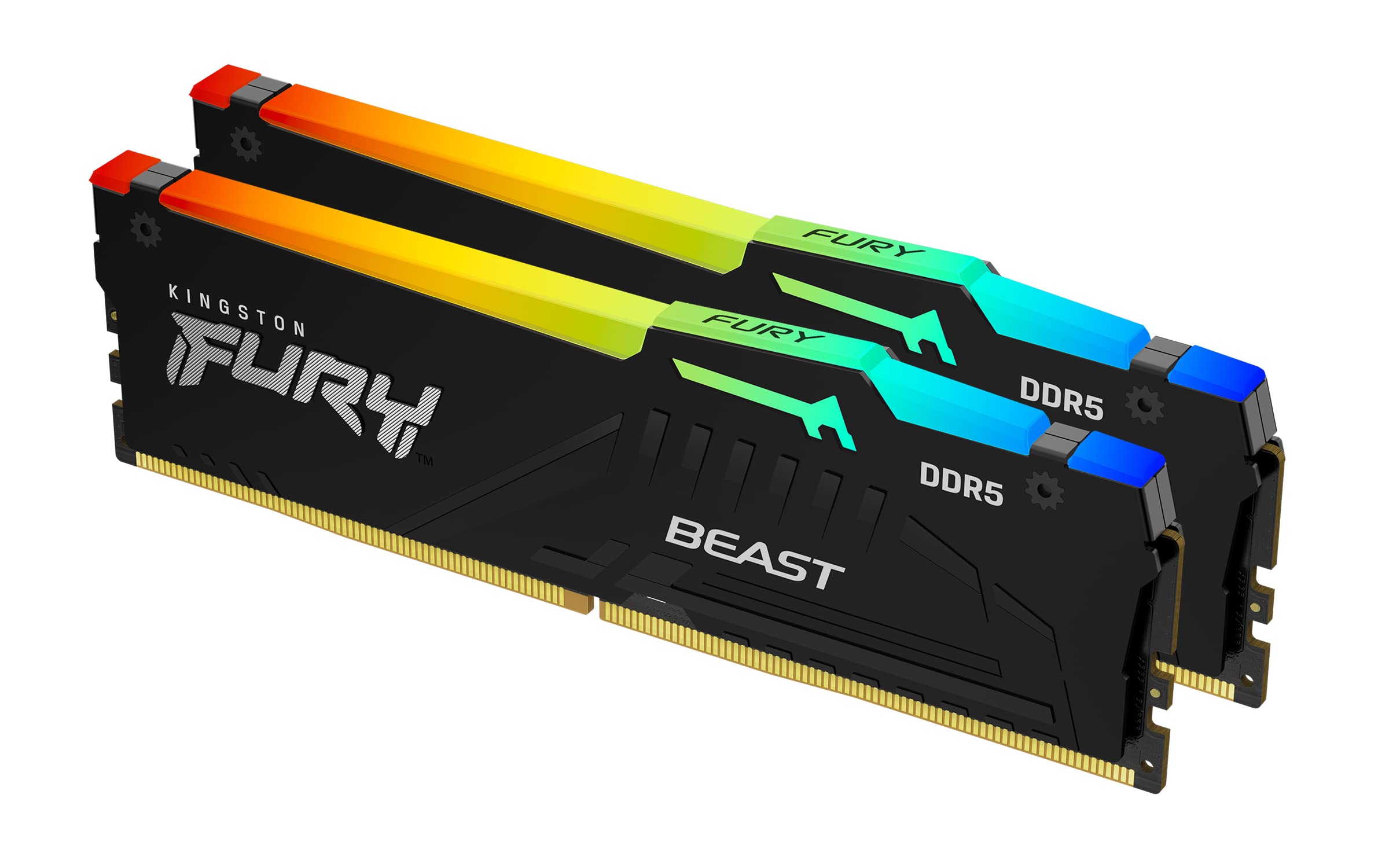 Kingston Technology Kingston Fury Beast RGB 16GB 5200MT/s DDR5 CL40 DIMM Desktop Memory (Kit of 2) | Intel XMP 3.0 | Infrared Sync Technology | Overclocking Stability | KF552C40BBAK2-16