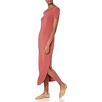 Amazon Essentials Women's Jersey Standard-Fit Short-Sleeve Crewneck Side Slit Maxi Dress (Previously Daily Ritual), Brick Red, Large