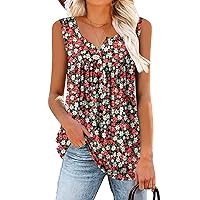 BETTE BOUTIK Womens Sleeveless Tunics Henley Shirts V-Neck Button Down Blouse Tank Tops Casual Pleated Basic