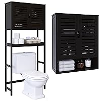 SMIBUY Bathroom Over The Toilet Storage Cabinet and Bathroom Cabinet Wall Mounted, Door Bamboo Cabinet Organizer and Space Saver Medicine Cabinet with 2 Door and Adjustable Shelves (Black)