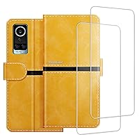Phone Case Compatible with BLU Bold N2 + [2 Pack] Screen Protector Glass Film, Premium Leather Magnetic Protective Case Cover for BLU Bold N2 (6.6 inches) Gold
