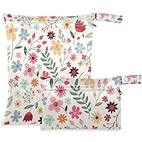 visesunny 2Pcs Wet Bag with Zippered Pockets Vintage Flower Washable Reusable Roomy Diaper Bag for Travel,Beach,Pool,Daycare,Stroller,Diapers,Dirty Gym Clothes, Wet Swimsuits, Toiletries