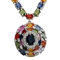 46.99 Carat Natural Multicolor Ceylon Sapphire and Diamond (F-G Color, VS1-VS2 Clarity) 14K White Gold Luxury Necklace for Women Exclusively Handcrafted in USA