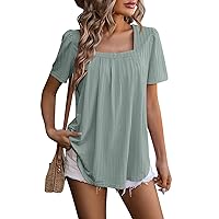 Summer Tops for Women 2024 Short Sleeve V Neck Lapel T Shirts Hole Hollow Pleated Blouse Dressy Solid Color Clothes