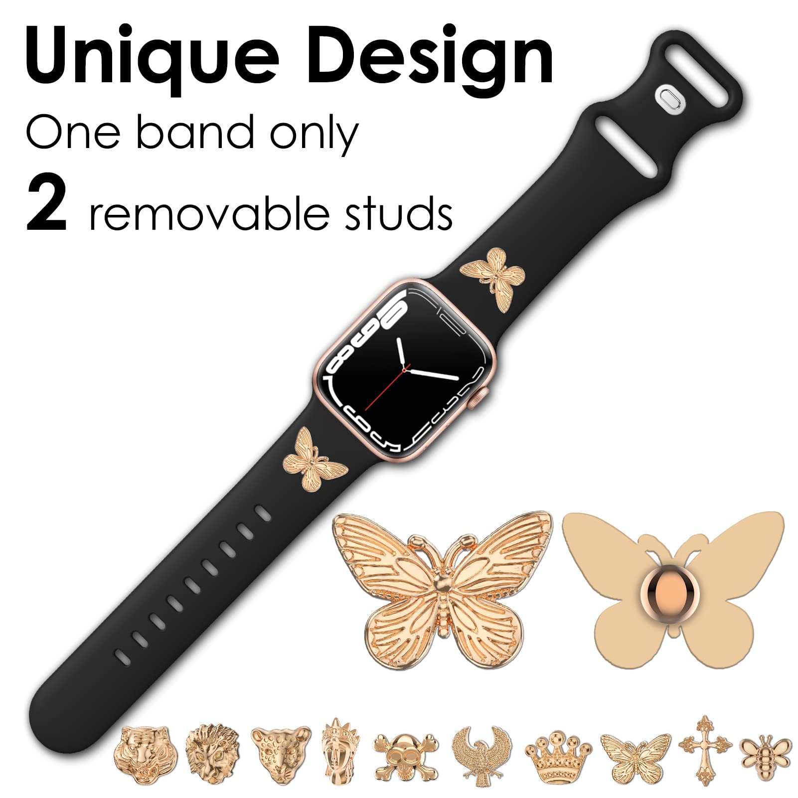  Aopigavi Designer Silicone Watch Bands with Studs Compatible  with Apple Watch Band 38mm 44mm 40mm 45mm 41mm 42mm 49mm, Sport Straps  Decorative Charms Nails for iwatch Ultra SE Series 8/7/6/5/4/3/2/1 