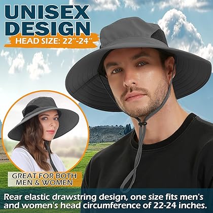 EINSKEY Sun Hat for Men/Women, Waterproof Wide Brim Bucket Hat Foldable Boonie Hat for Fishing Hiking Garden Safari Beach