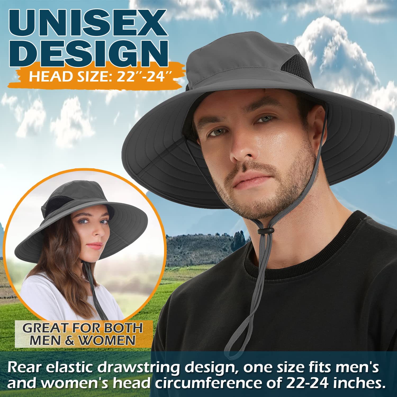 EINSKEY Sun Hat for Men/Women, Waterproof Wide Brim Bucket Hat Foldable Boonie Hat for Fishing Hiking Garden Safari Beach