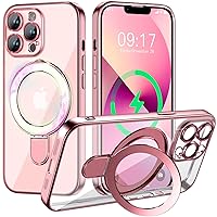 Magnetic for iPhone 13 Pro Max Case with Invisible Stand[Compatible with MagSafe][Full Camera Lens Protector][Military Drop Protection] Shockproof Not Yellowing Clear Soft Slim for Women Men