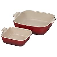 Le Creuset Stoneware Heritage Set of 2 Square Dishes , Small - 0.5 qt. & Medium - 2 qt., Cerise