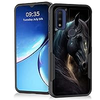 for Motorola Moto G Play 2023 | G Power 2022 | G Pure 2021 Case,Heavy Duty Dual Layer Hybrid Hard PC Soft Rubber Shockproof Protective Rugged Bumper Case,Black Horse
