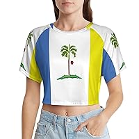 Flag of Penang State and Malaysia Summer Crop Tops for Women T Shirt Tee Blouses Casual Workout Yoga