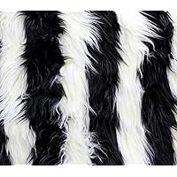 Faux Fake Fur Fabric Long Pile 2 Tone Shaggy Stripe Black White / 60