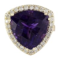 12.65 Carat Natural Violet Amethyst and Diamond (F-G Color, VS1-VS2 Clarity) 14K Yellow Gold Cocktail Ring for Women Exclusively Handcrafted in USA