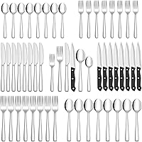 48-Piece Silverware Set with Steak Knives for 8, Stainless Steel Flatware Cutlery Set For Home Kitchen Restaurant Hotel, Kitchen Utensils Set, Mirror Polished, Dishwasher Safe