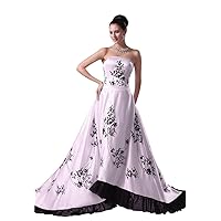 AMBRIDAL Women's A-Line Embroidery Strapless Puddle Train Satin Wedding Dress