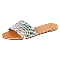 REDTOP Women's Rhinestone Sandals Slide Glitter Bling Casual Sandal Flat Open Toe Sparkle Slides