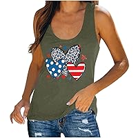 Womens American Flag Heart Print Tank Tops Sleeveless 4th of July Funny Graphic Tee Summer Casual U Neck Loose Vest