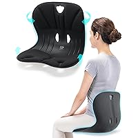 Curble [Wider] Ergonomic Lower Back Support, Lumbar Support Back Posture Corrector for Low Back Pain Relief, Perfect for Home Office Desk Chair, and Floor Seat, Patented (Black)
