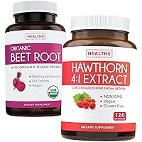 Save $4 (12% Off) - Happy Heart Pack - High Strength 4:1 Hawthorn Berry Extract (Non-GMO) 120 Vegan Capsules & Organic Beetroot Powder 1350mg Beets Per Serving with Black Pepper (120 Tablets)
