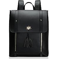 ESTARER Upgraded Version Women PU Leather Backpack 15.6 Inch Laptop Backpack Vintage College Rucksack Bag (Black)