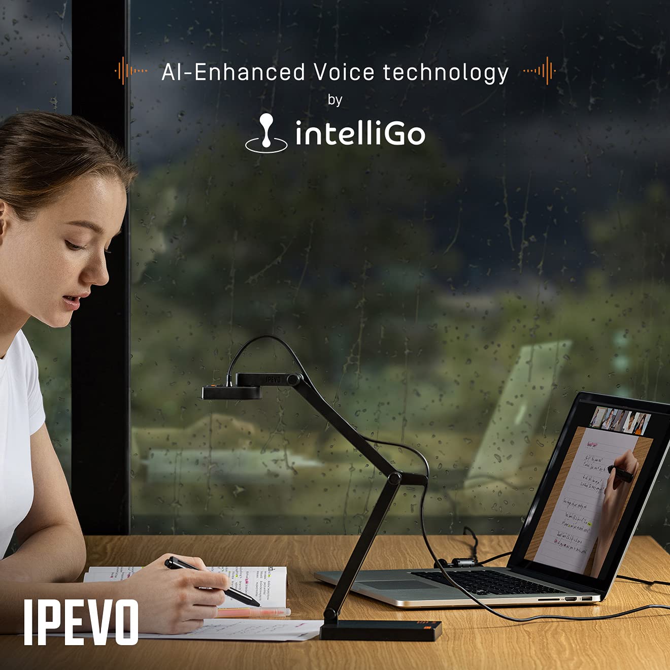 IPEVO V4K PRO Ultra HD USB Document Camera with AI-Enhanced Mic, for Classroom visualization, Online Teaching, Work from Home, Streaming, with Noise Cancellation for Clear Voice