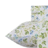 Queen Sheets, Soft Sateen Cotton Bedding Set - Sleek, Smooth, & Breathable Home Decor (Spring Bloom Periwinkle, Queen)