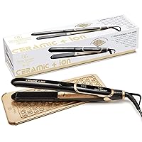 Olivia Garden Ceramic + Ion High Performance Professional Flat Iron, Dual voltage, 11 temperature settings, floating plates, with Heat Resistant Mat/Pouch, Black/Gold