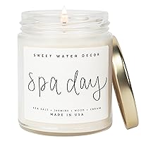Sweet Water Decor Spa Day Candle - Sea Salt, Jasmine, and Wood Relaxing Scented Soy Wax Spring Candle for Home - 9oz Clear Jar, 40 Hour Burn Time, Made in the USA