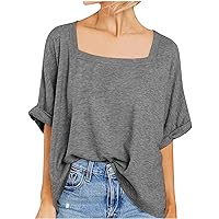 Oversized T Shirts for Women Summer Short Sleeve Basic Tee Shirts Loose Fit Square Neck Dressy Casual Blouses 2024