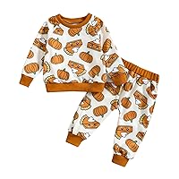 Toddler Baby Girl Halloween Outfit Long Sleeve Floral Pumpkin Sweatshirt Top Pant Sets Halloween Baby Fall Clothes