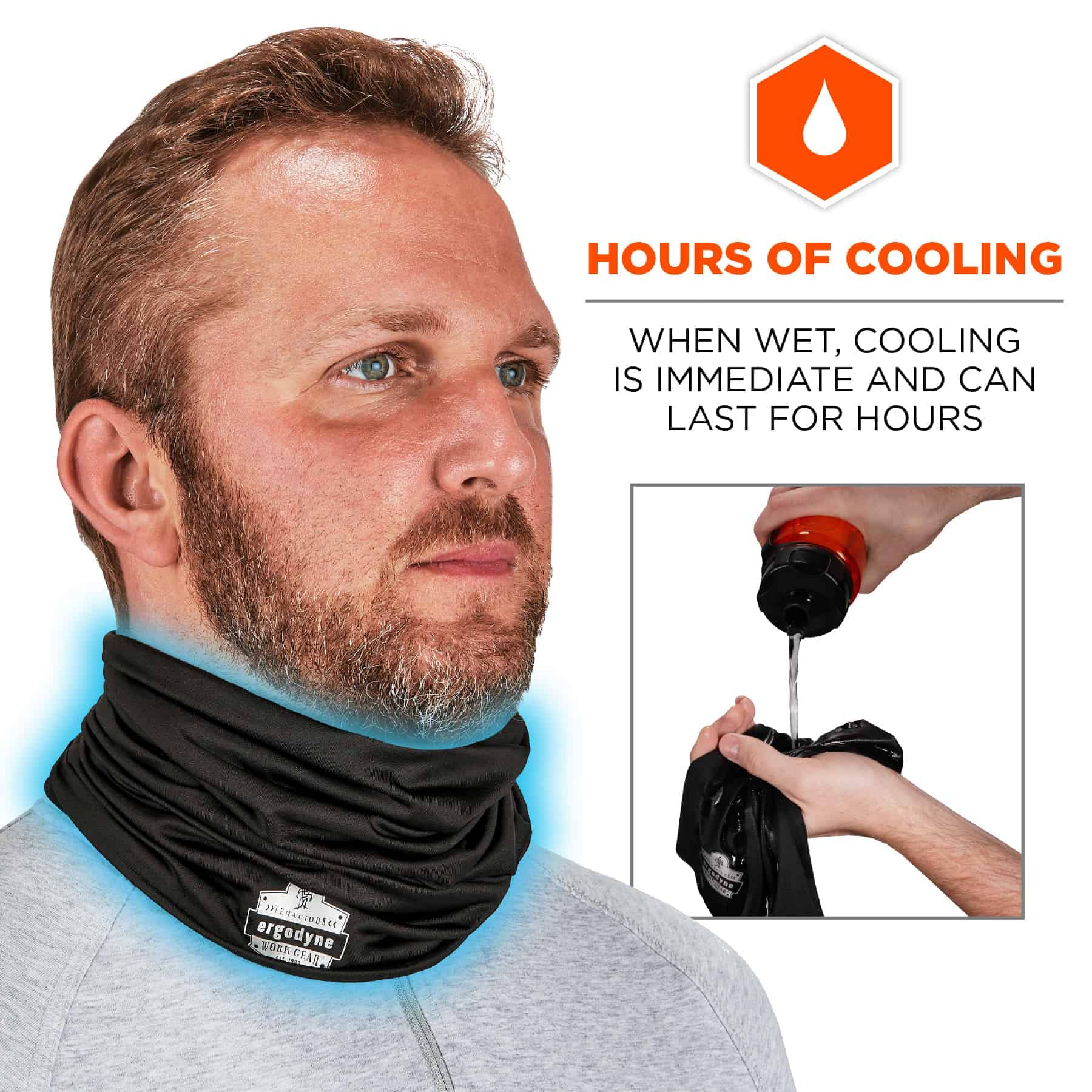 Ergodyne Chill-Its 6487 Cooling Neck Gaiter, Multiple Ways to Wear Headband or Face Mask,Black