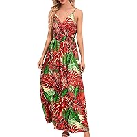 Women's Leaf Print V Neck Casual Vacation Sundress Women's Bohemian Patchwork Lace Long Floral Dresses 2024