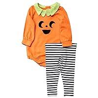 Cat & Jack Infant Boys & Girls Orange Pumpkin Halloween Bodysuit & Stripe Pants Set