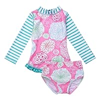 Kids Girls Two Piece Long Sleeve Rash Guard Tankini Swimsuit Swimwear Sun Protection Wetsuit Set UPF 50+