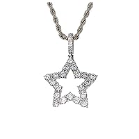 Star Pendant Men Women 925 Italy White Gold Lucky Star Ice Out Pendant Stainless Steel Real 2.5 mm Rope Chain Necklace, Men's Jewelry, Iced Pendant, Chain Pendant Rope Necklace