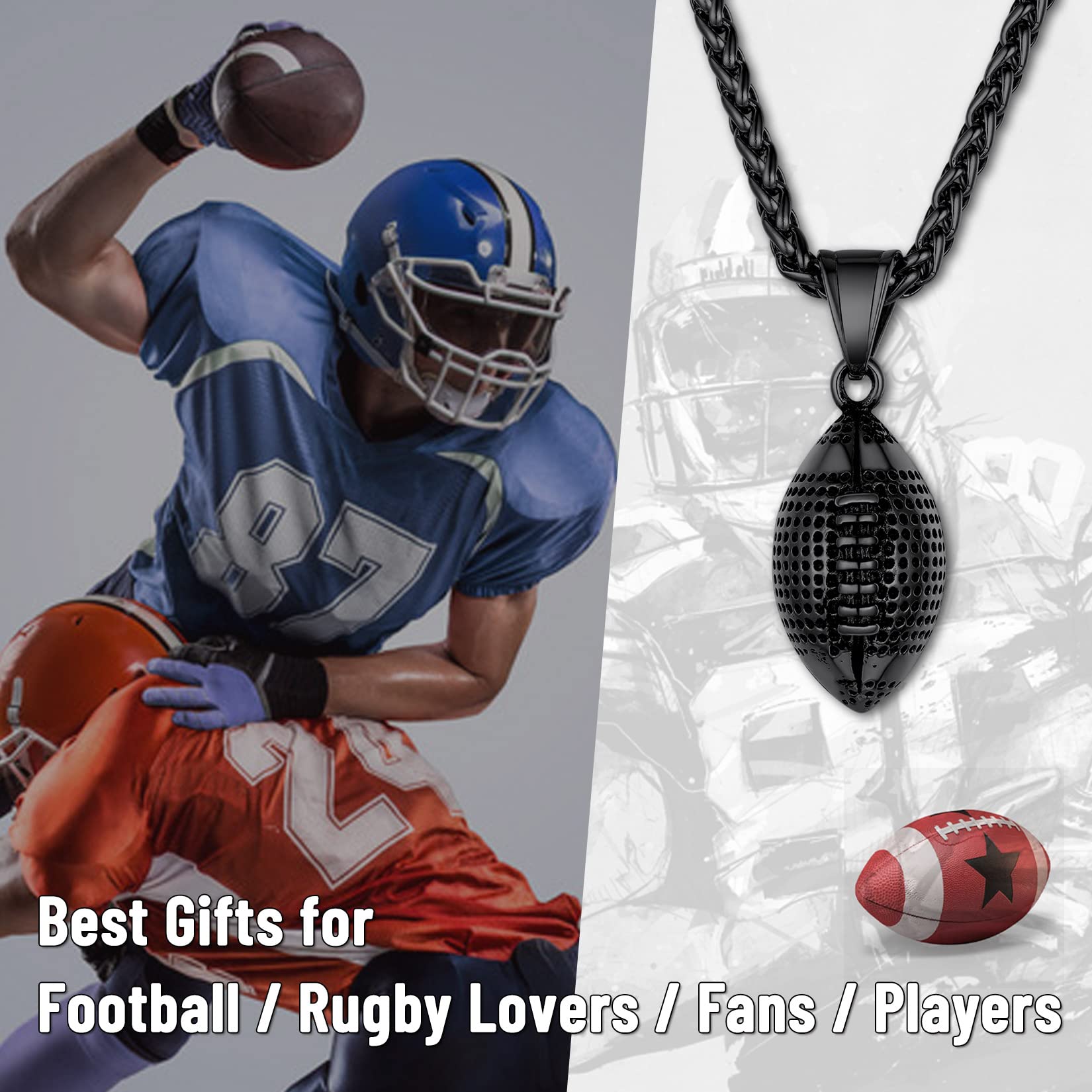 GOLDCHIC JEWELRY Sport Necklace for Men Boys, Customized Unisex Stainless Steel Baseball Cross necklace/Soccer/Football/Basketball Necklace with Chain 22”+2