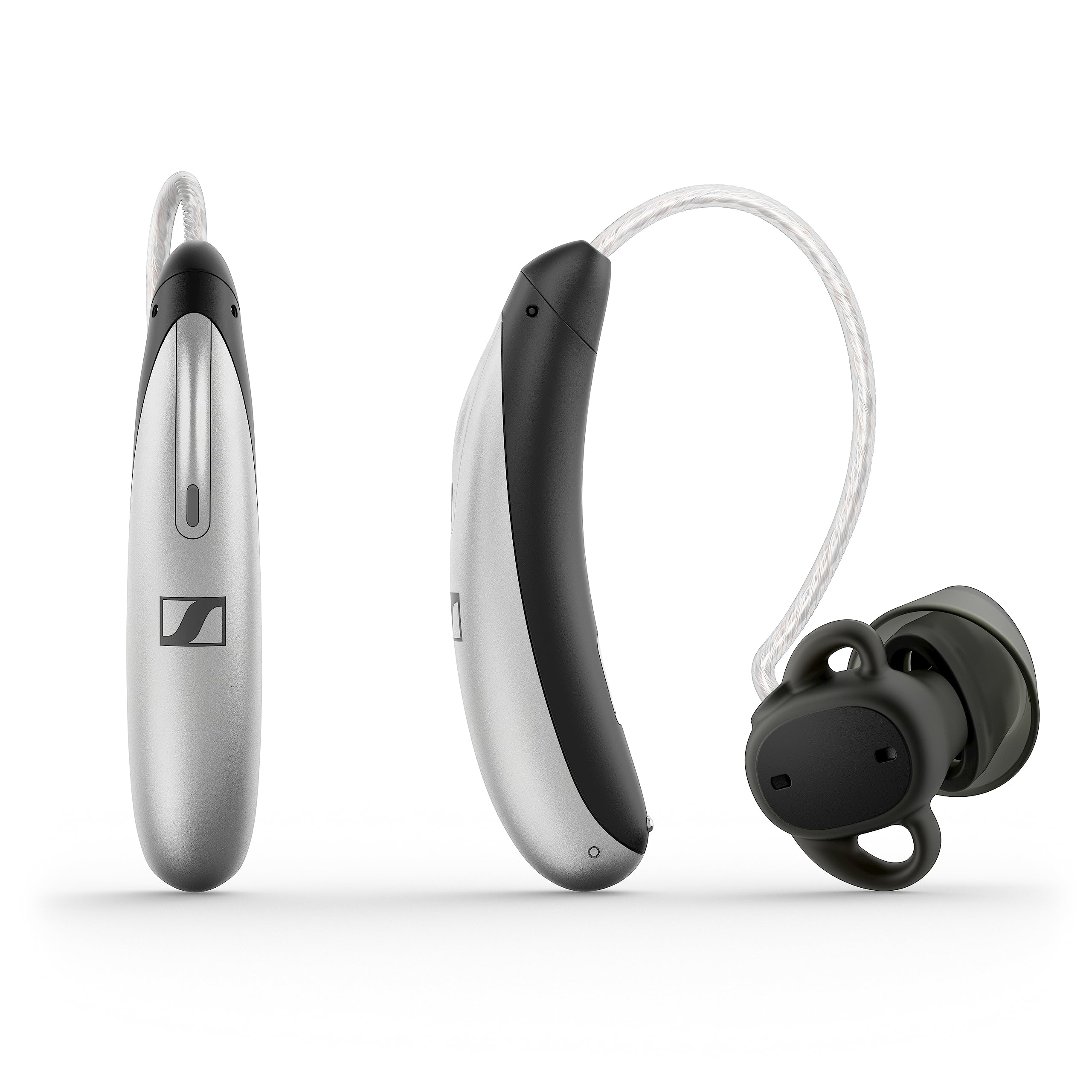 Sennheiser All-Day Clear Slim - OTC Self-Fitting Hearing Aid for All-Day Wear and Bluetooth Streaming - For Mild to Moderate Hearing Loss - FDA Cleared - Light Grey