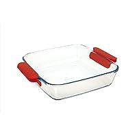 Medium Square Handles Glass Roaster, 1.9 Quart, Red