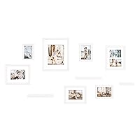 Bordeaux Gallery Wall Frame and Shelf Kit, Set of 10, White, Assorted Size Frames and Three Display Shelves
